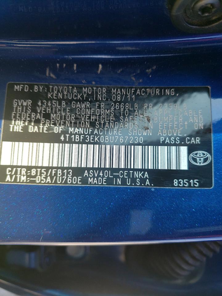 Photo 10 from auction – 2011 TOYOTA CAMRY BASE with VIN 4T1BF3EK0BU767230