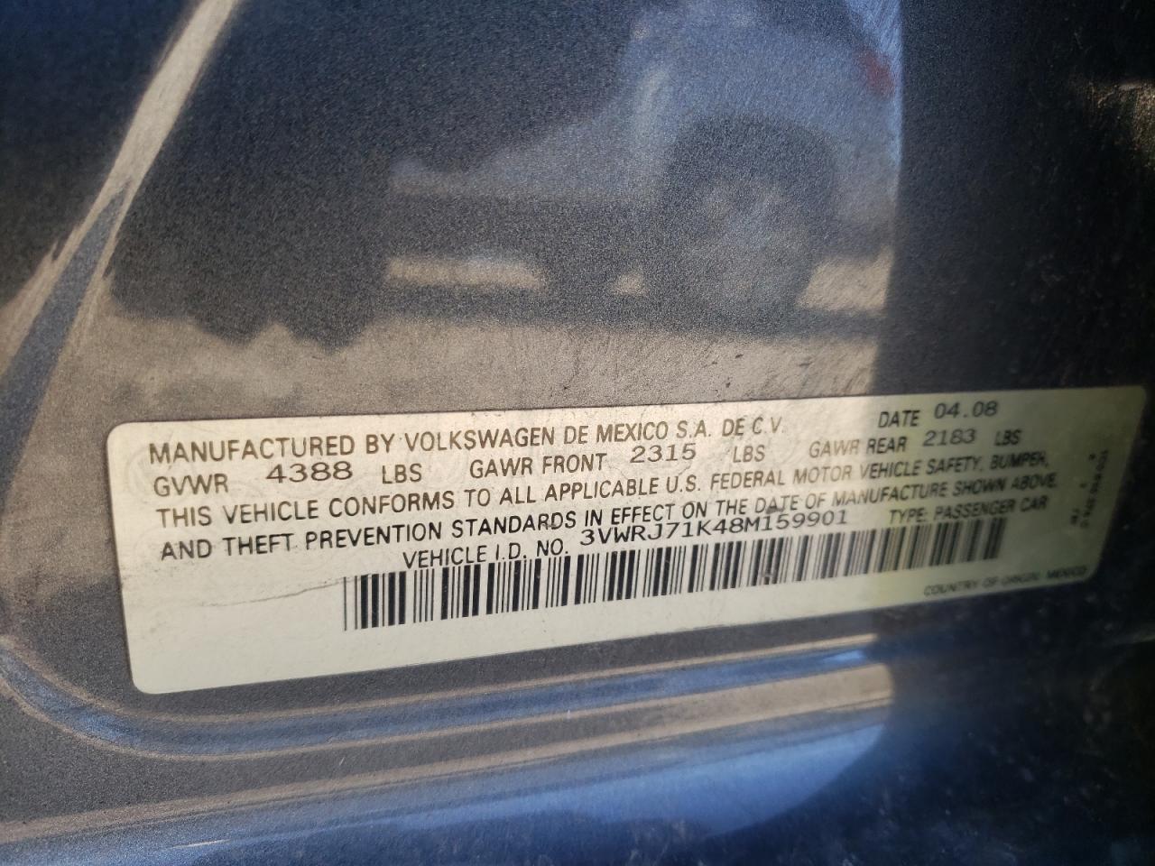 Photo 10 from auction – 2008 VOLKSWAGEN JETTA WOLF with VIN 3VWRJ71K48M159901