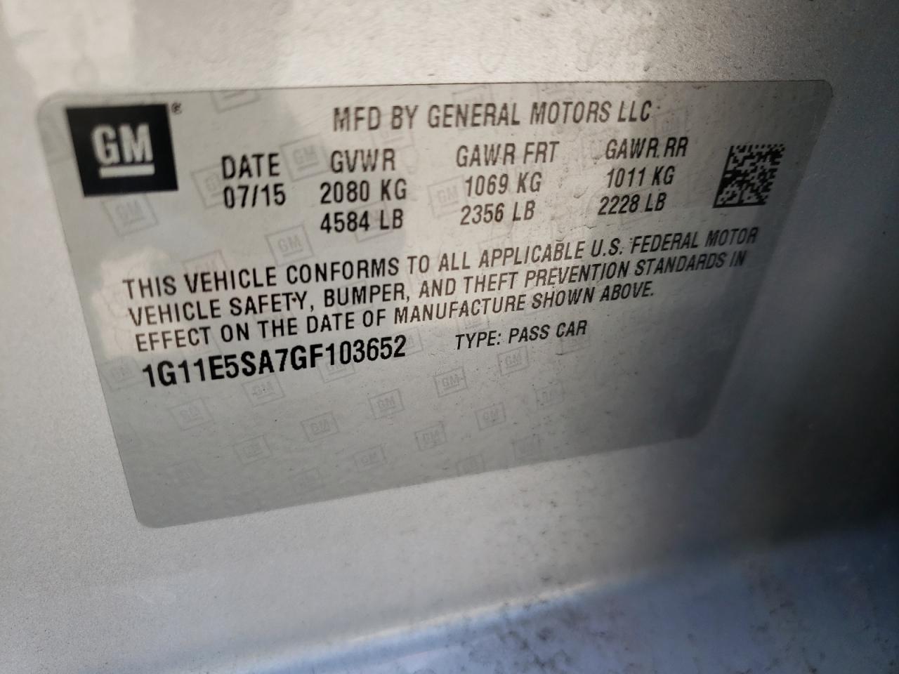 Photo 10 from auction – 2016 CHEVROLET MALIBU LIM with VIN 1G11E5SA7GF103652
