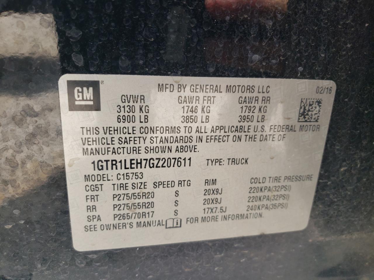 Photo 10 from auction – 2016 GMC SIERRA C15 with VIN 1GTR1LEH7GZ207611