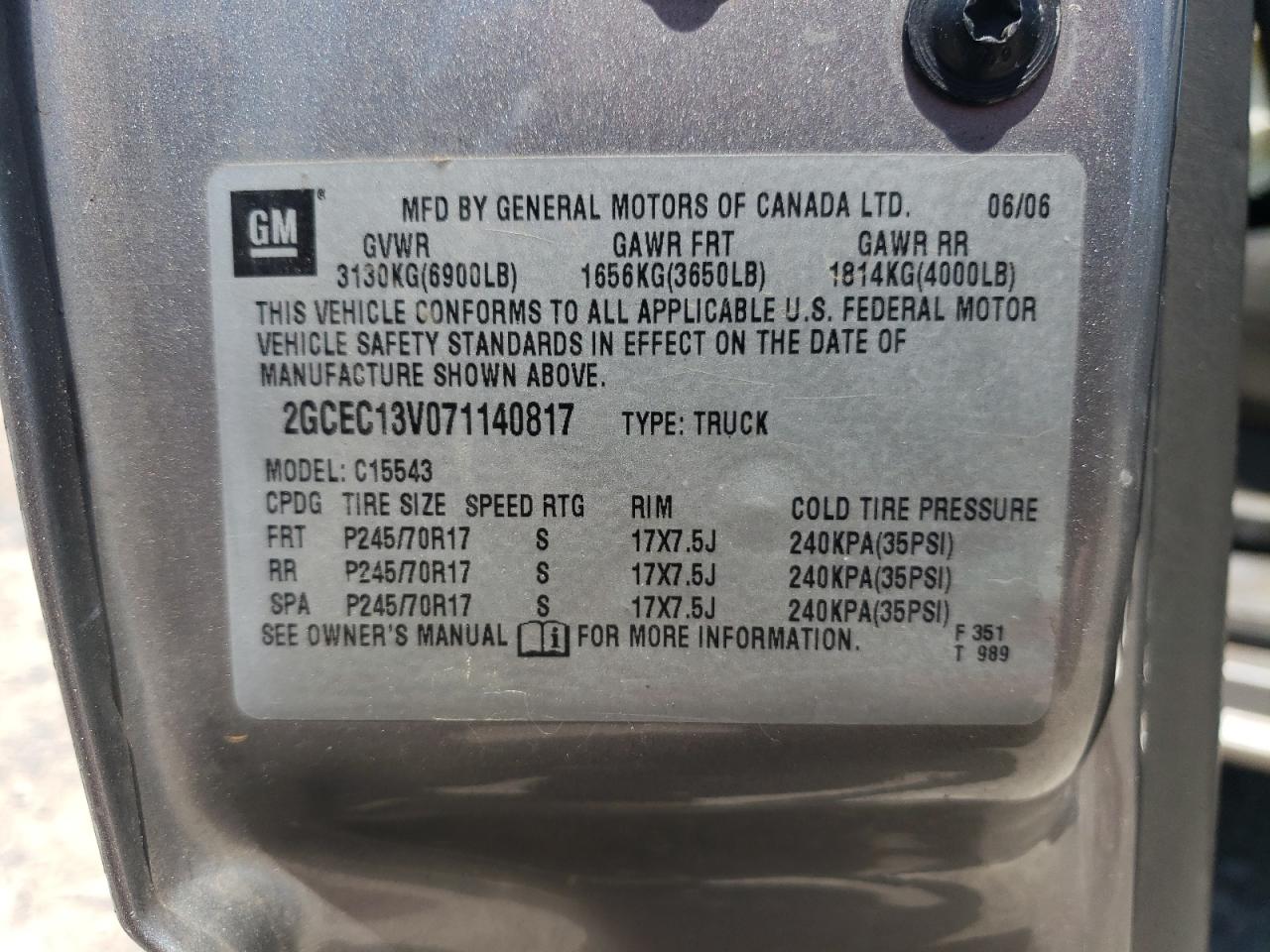 Photo 10 from auction – 2007 CHEVROLET SILVERADO with VIN 2GCEC13V071140817