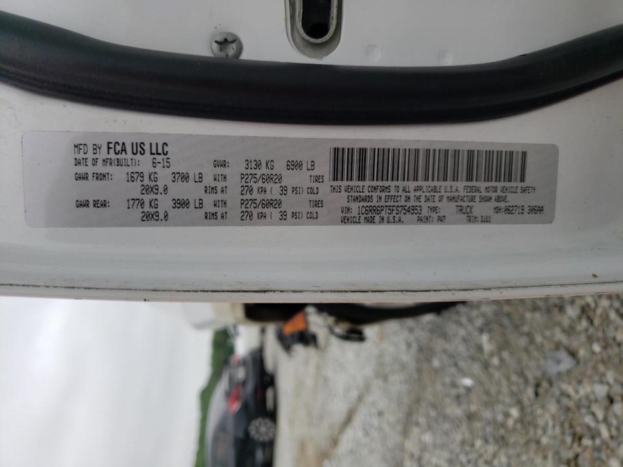 Photo 10 from auction – 2015 RAM 1500 LONGH with VIN 1C6RR6PT5FS754953