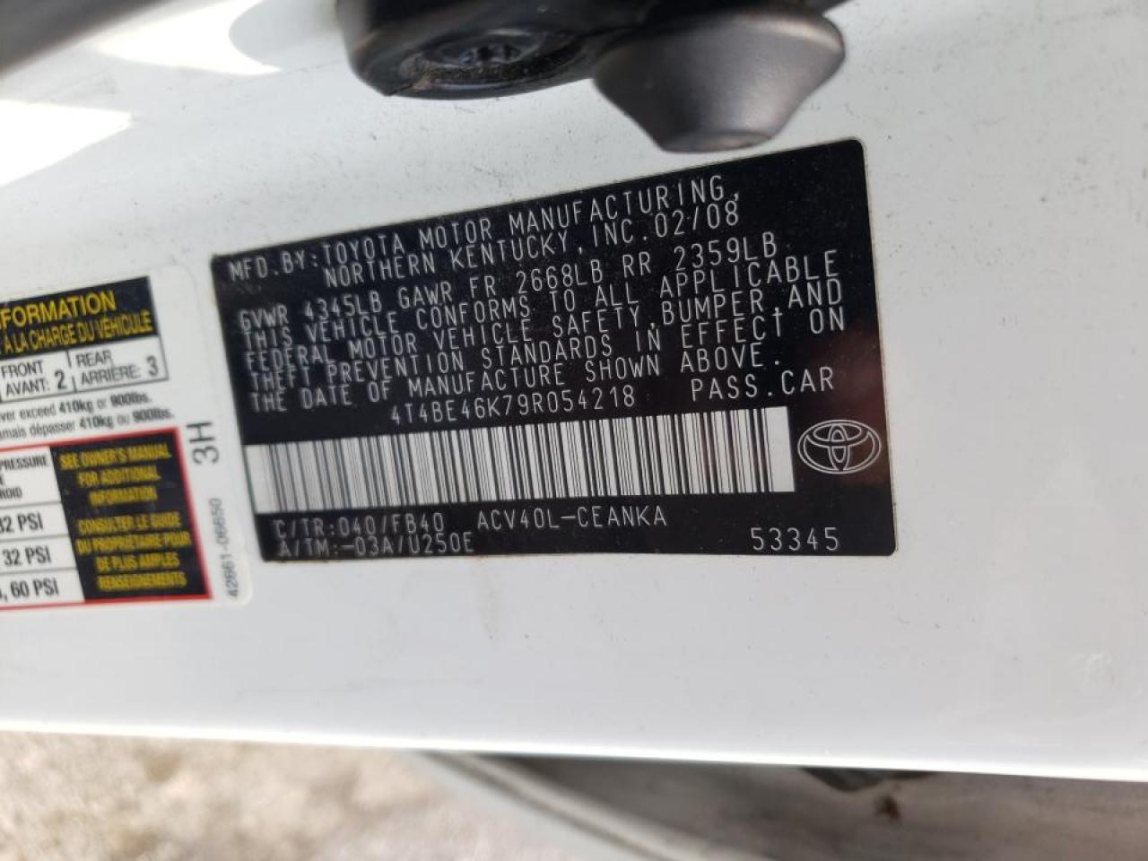 Photo 10 from auction – 2009 TOYOTA CAMRY BASE with VIN 4T4BE46K79R054218