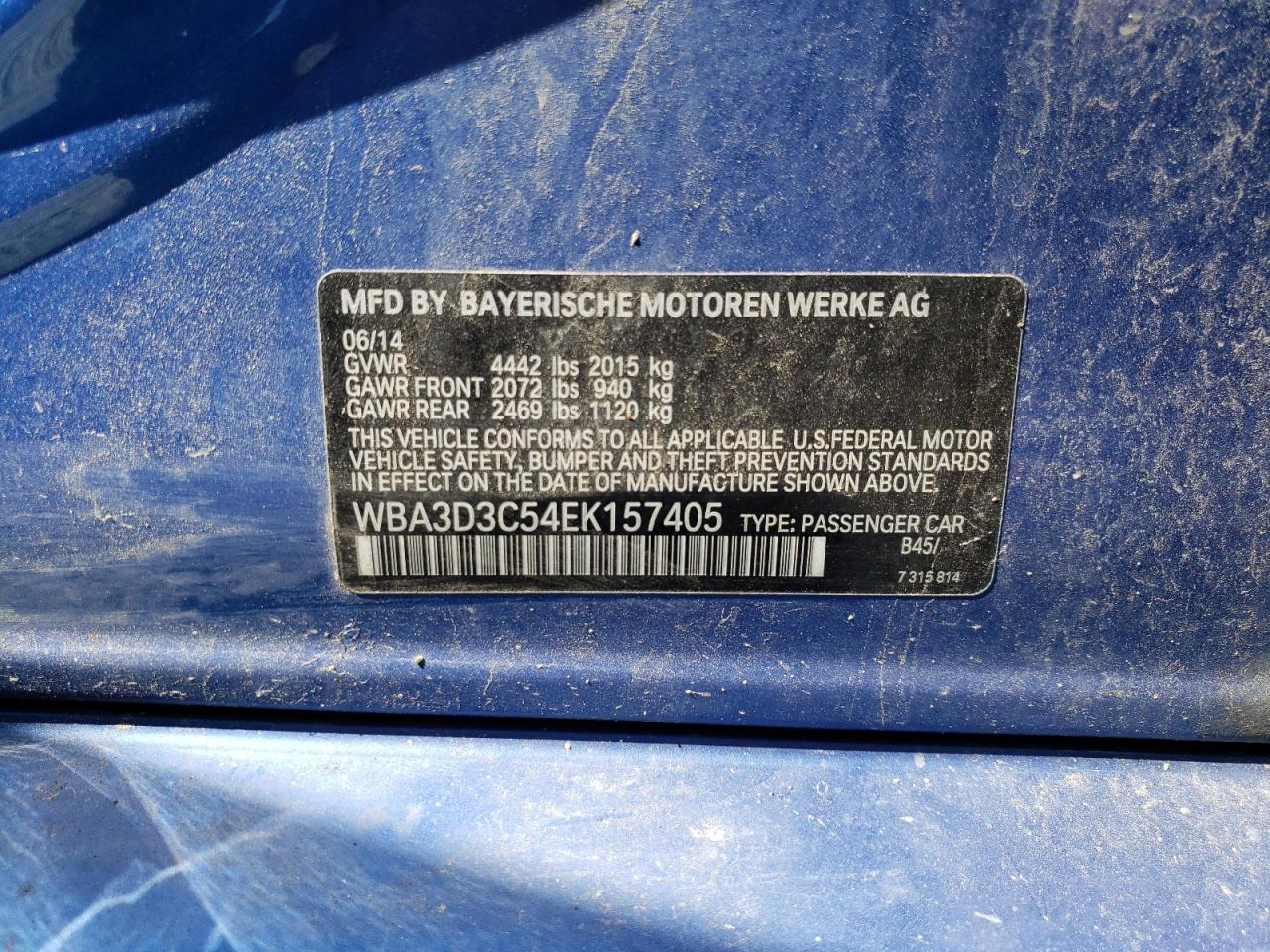 Photo 10 from auction – 2014 BMW 328 D with VIN WBA3D3C54EK157405