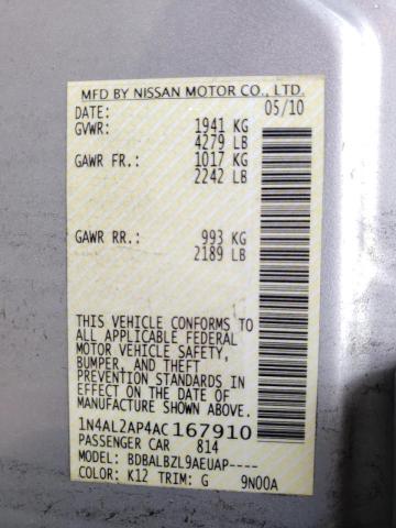 Photo 10 from auction – 2010 NISSAN ALTIMA BAS with VIN 1N4AL2AP4AC167910
