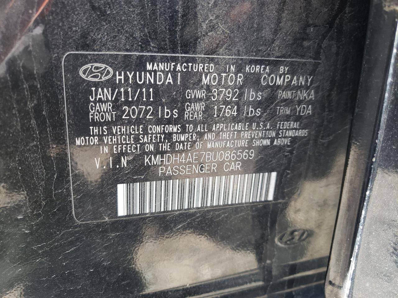 Photo 11 from auction – 2011 HYUNDAI ELANTRA GL with VIN KMHDH4AE7BU086569