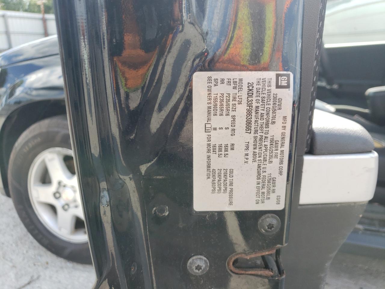 Photo 10 from auction – 2008 PONTIAC TORRENT with VIN 2CKDL33F986306667