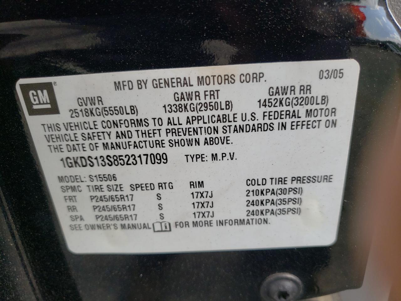 Photo 10 from auction – 2005 GMC ENVOY with VIN 1GKDS13S852317099