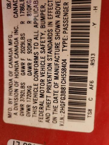 Photo 10 from auction – 2012 HONDA CIVIC EX with VIN 2HGFG3B81CH558404