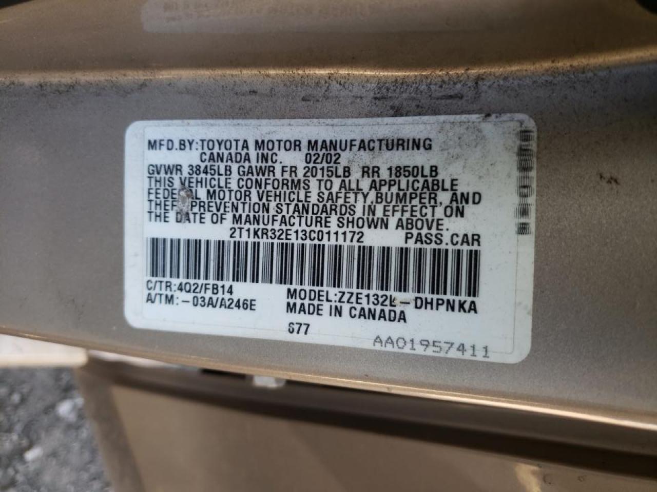 Photo 10 from auction – 2003 TOYOTA MATRIX XR with VIN 2T1KR32E13C011172