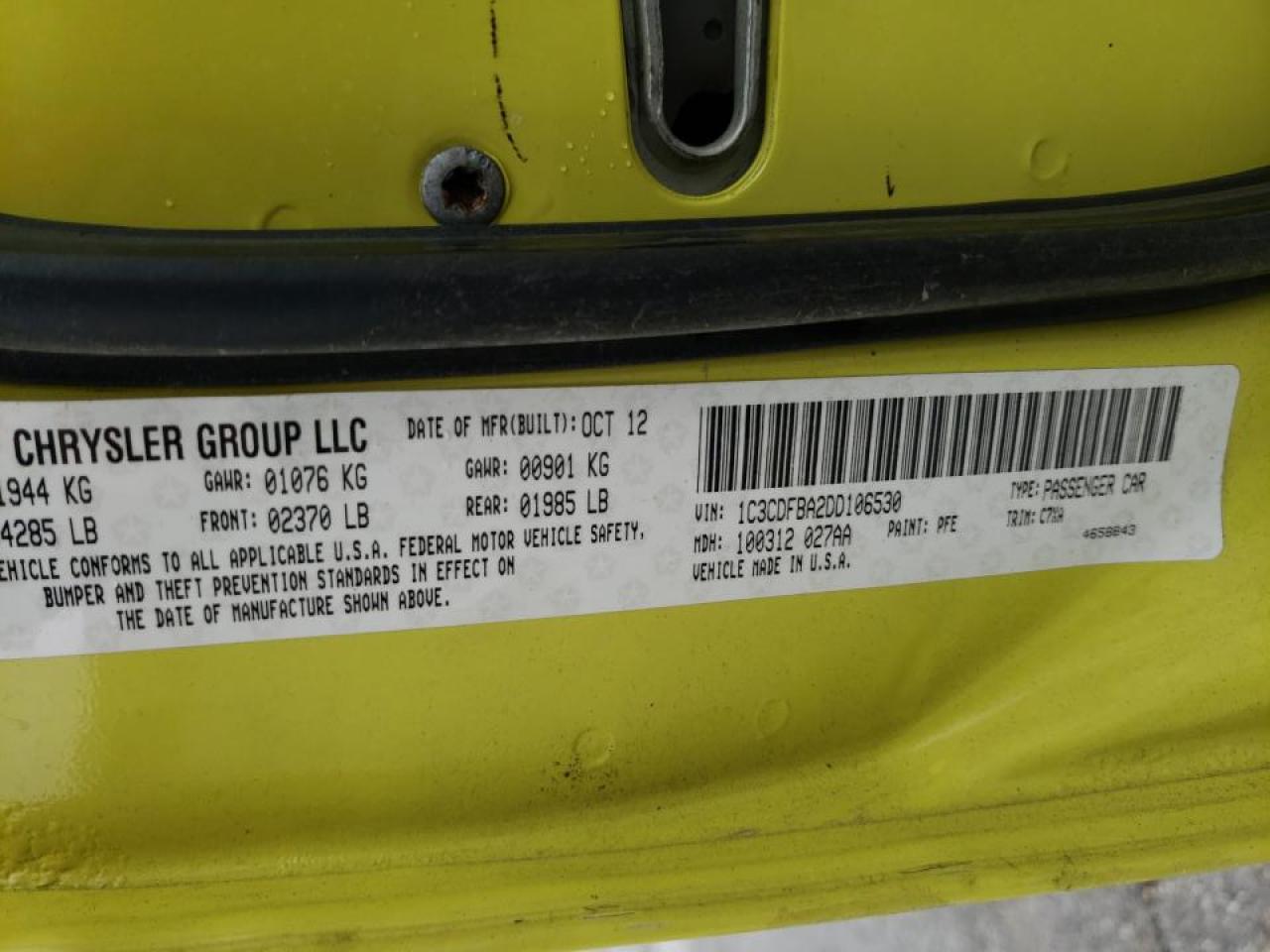Photo 10 from auction – 2013 DODGE DART SXT with VIN 1C3CDFBA2DD106530
