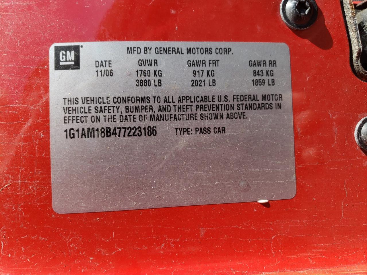 Photo 10 from auction – 2007 CHEVROLET COBALT SS with VIN 1G1AM18B477223186