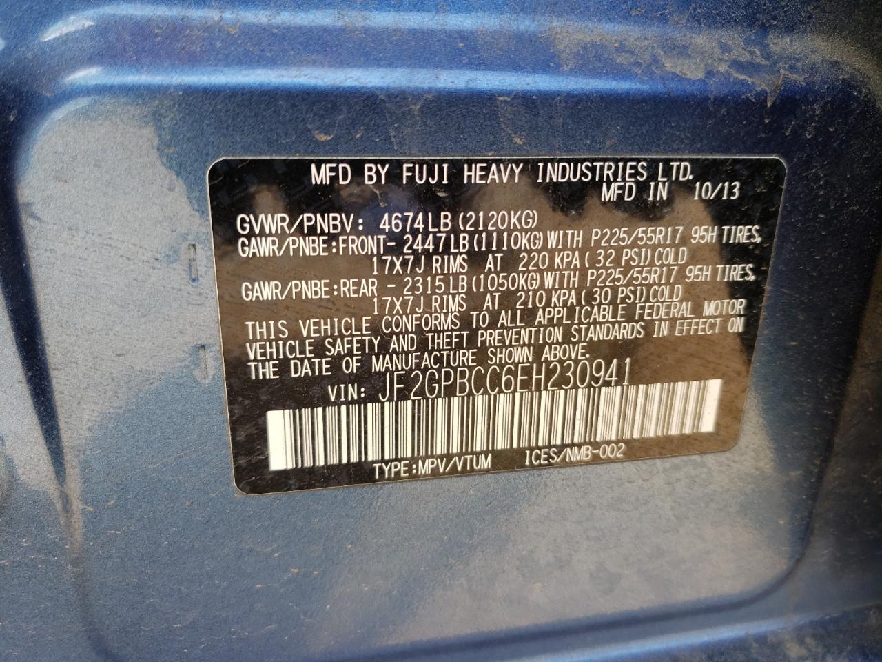 Photo 10 from auction – 2014 SUBARU XV CROSSTR with VIN JF2GPBCC6EH230941