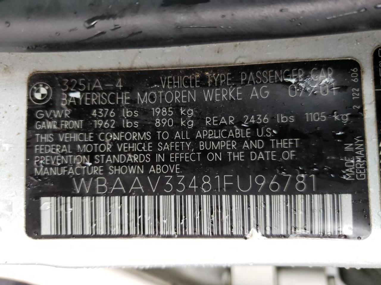 Photo 10 from auction – 2001 BMW 325 I with VIN WBAAV33481FU96781