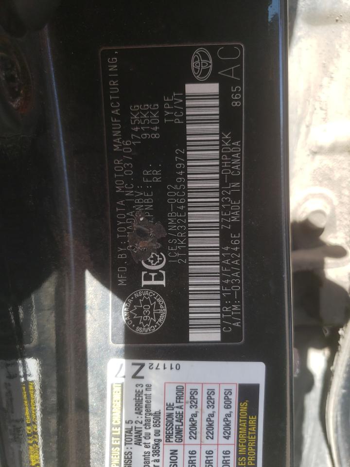 Photo 10 from auction – 2006 TOYOTA COROLLA MA with VIN 2T1KR32E46C594972