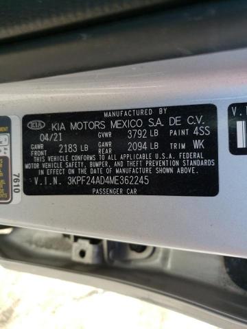 Photo 10 from auction – 2021 KIA FORTE FE with VIN 3KPF24AD4ME362245
