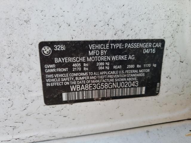 BMW 328 XI SUL 2016 with VIN WBA8E3G58GNU02043 - Photo from auction