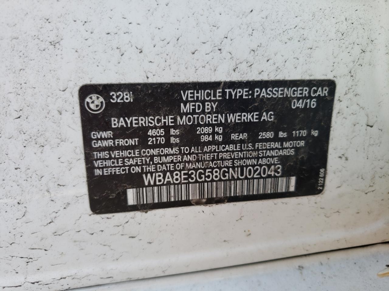 Photo 11 from auction – 2016 BMW 328 XI SUL with VIN WBA8E3G58GNU02043