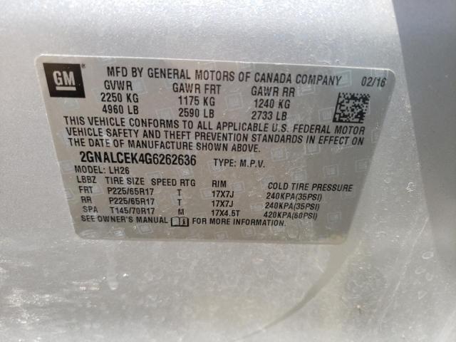 Photo 10 from auction – 2016 CHEVROLET EQUINOX LT with VIN 2GNALCEK4G6262636