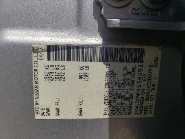 Photo 10 from auction – 2012 NISSAN ALTIMA BAS with VIN 1N4AL2AP4CN554593