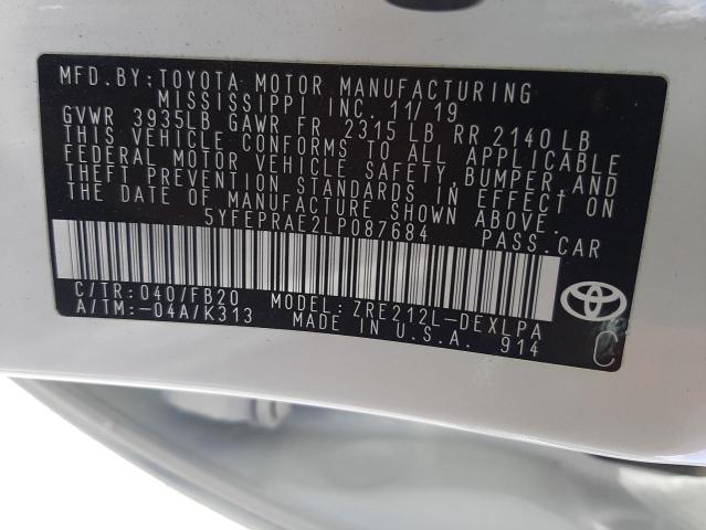Photo 10 from auction – 2020 TOYOTA COROLLA LE with VIN 5YFEPRAE2LP087684