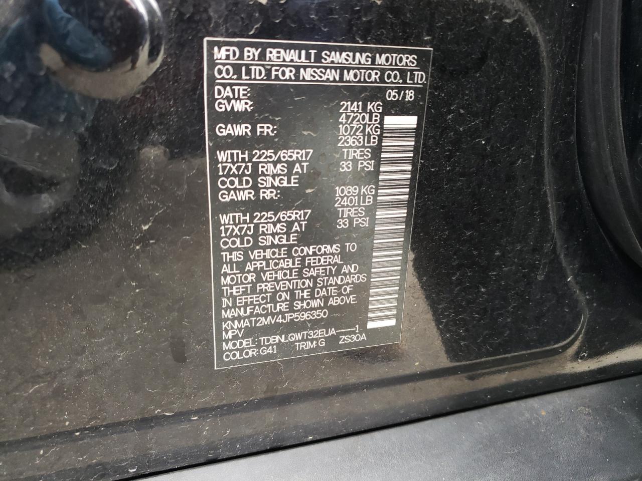 Photo 10 from auction – 2018 NISSAN ROGUE S with VIN KNMAT2MV4JP596350