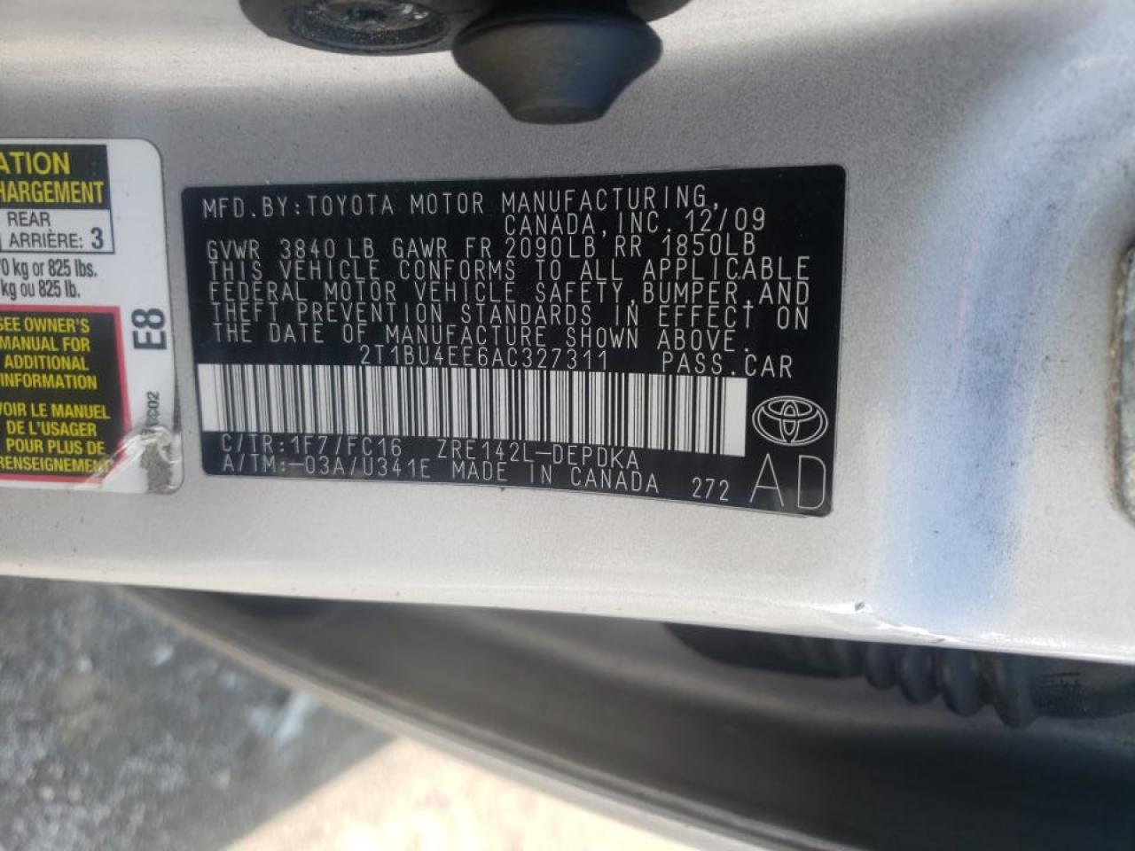 Photo 10 from auction – 2010 TOYOTA COROLLA BA with VIN 2T1BU4EE6AC327311