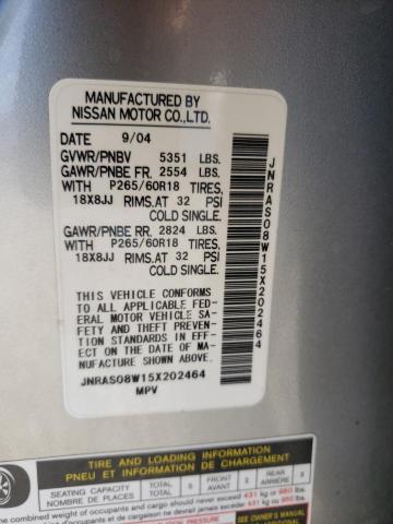 Photo 10 from auction – 2005 INFINITI FX35 with VIN JNRAS08W15X202464