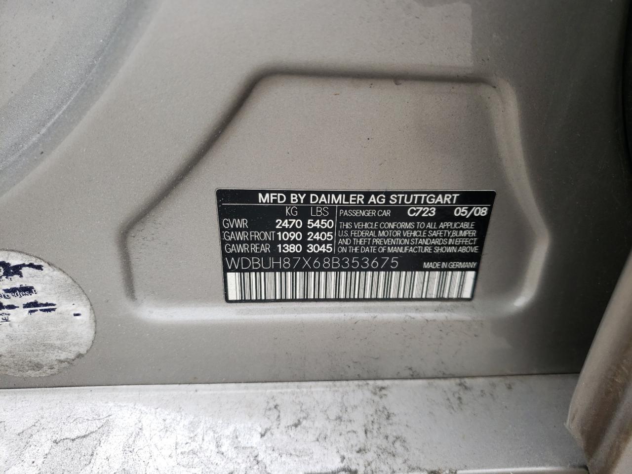Photo 10 from auction – 2008 MERCEDES-BENZ E 350 4MAT with VIN WDBUH87X68B353675
