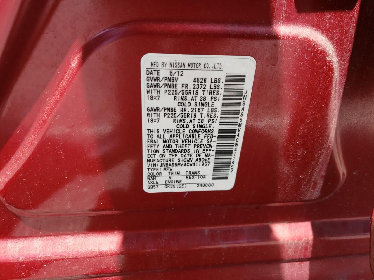 Photo 10 from auction – 2012 NISSAN ROGUE S with VIN JN8AS5MV4CW411957