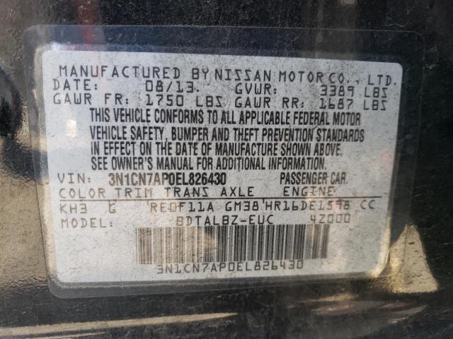 Photo 10 from auction – 2014 NISSAN VERSA S with VIN 3N1CN7AP0EL826430