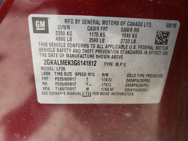 Photo 10 from auction – 2016 GMC TERRAIN SL with VIN 2GKALMEK3G6141812