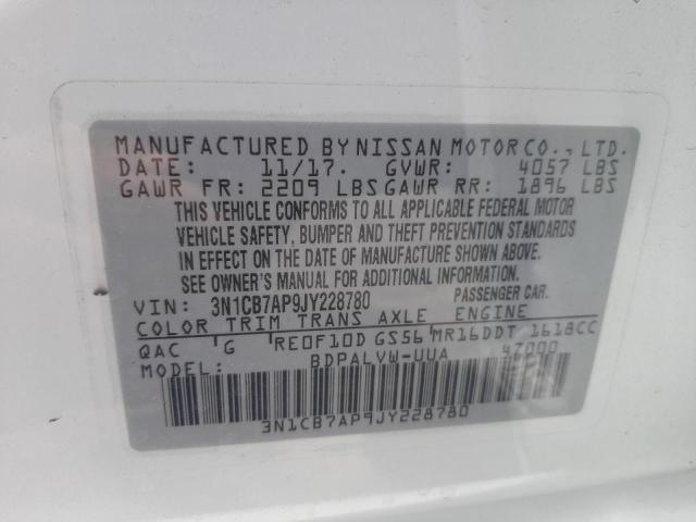 Photo 10 from auction – 2018 NISSAN SENTRA SR with VIN 3N1CB7AP9JY228780