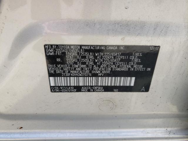 Photo 10 from auction – 2012 TOYOTA RAV4 LIMIT with VIN 2T3DF4DV4CW270216
