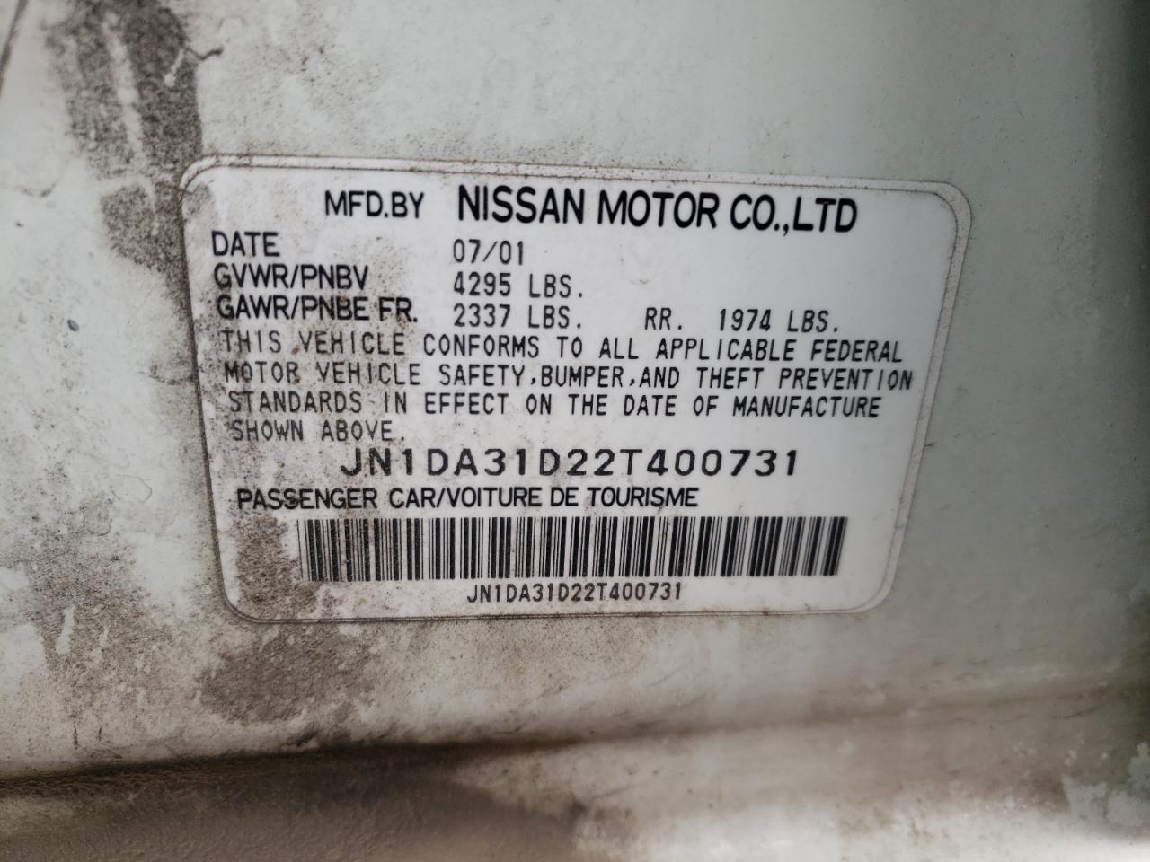 Photo 10 from auction – 2002 NISSAN MAXIMA GLE with VIN JN1DA31D22T400731