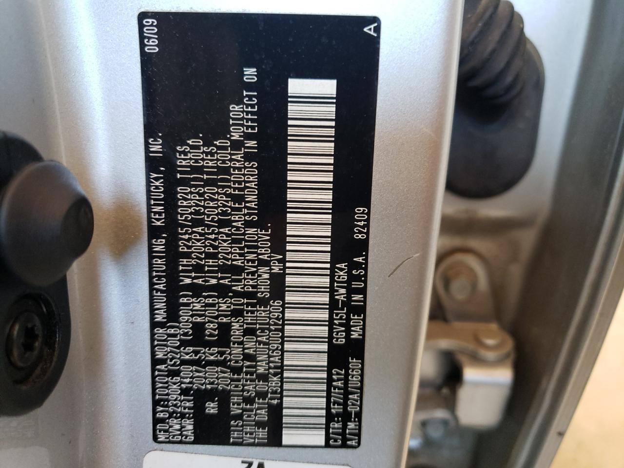 Photo 10 from auction – 2009 TOYOTA VENZA with VIN 4T3BK11A69U012906