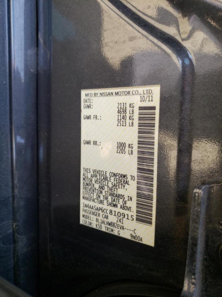 Photo 10 from auction – 2012 NISSAN MAXIMA S with VIN 1N4AA5AP6CC810915