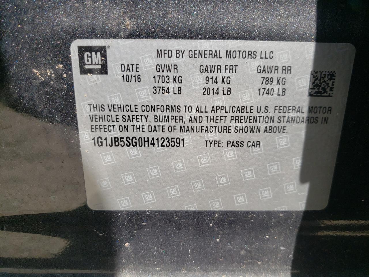 Photo 10 from auction – 2017 CHEVROLET SONIC LS with VIN 1G1JB5SG0H4123591