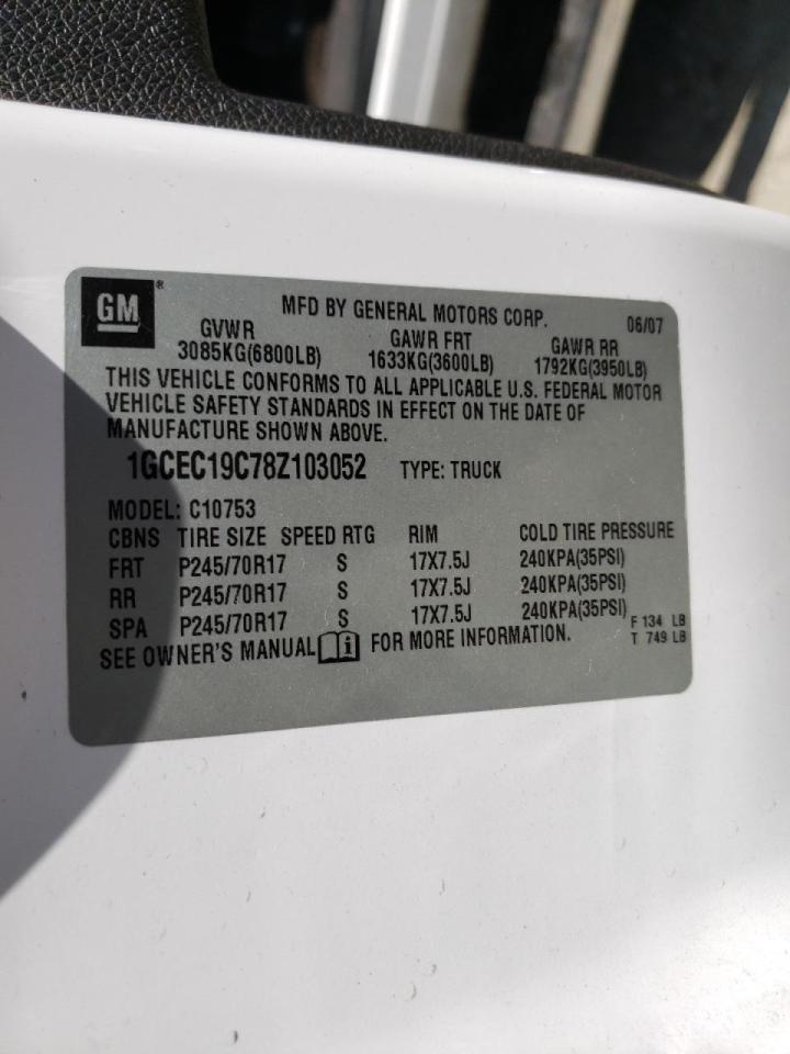Photo 10 from auction – 2008 CHEVROLET silverado with VIN 1GCEC19C78Z103052