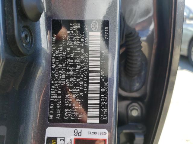 Photo 10 from auction – 2012 TOYOTA CAMRY BASE with VIN 4T4BF1FK4CR272295