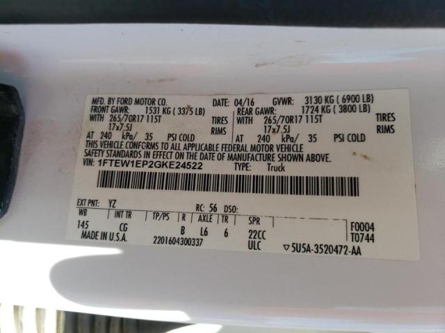Photo 10 from auction – 2016 FORD F150 SUPER with VIN 1FTEW1EP2GKE24522