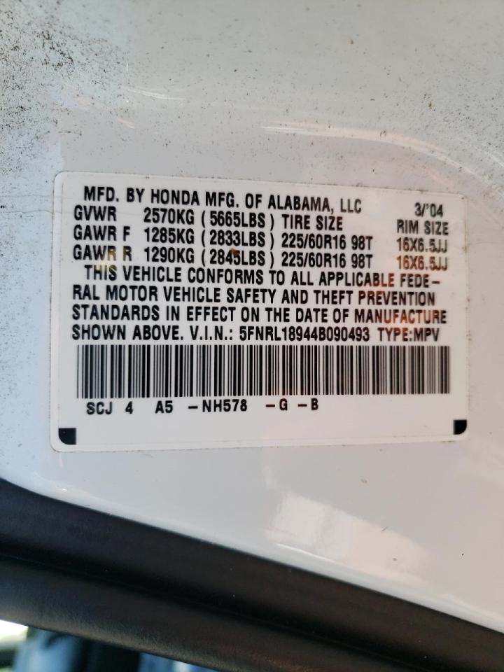 Photo 10 from auction – 2004 HONDA ODYSSEY EX with VIN 5FNRL18944B090493