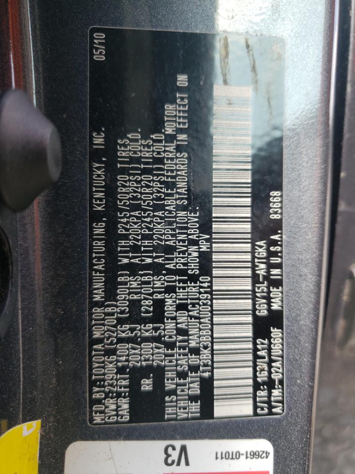 Photo 10 from auction – 2010 TOYOTA VENZA with VIN 4T3BK3BB0AU039140