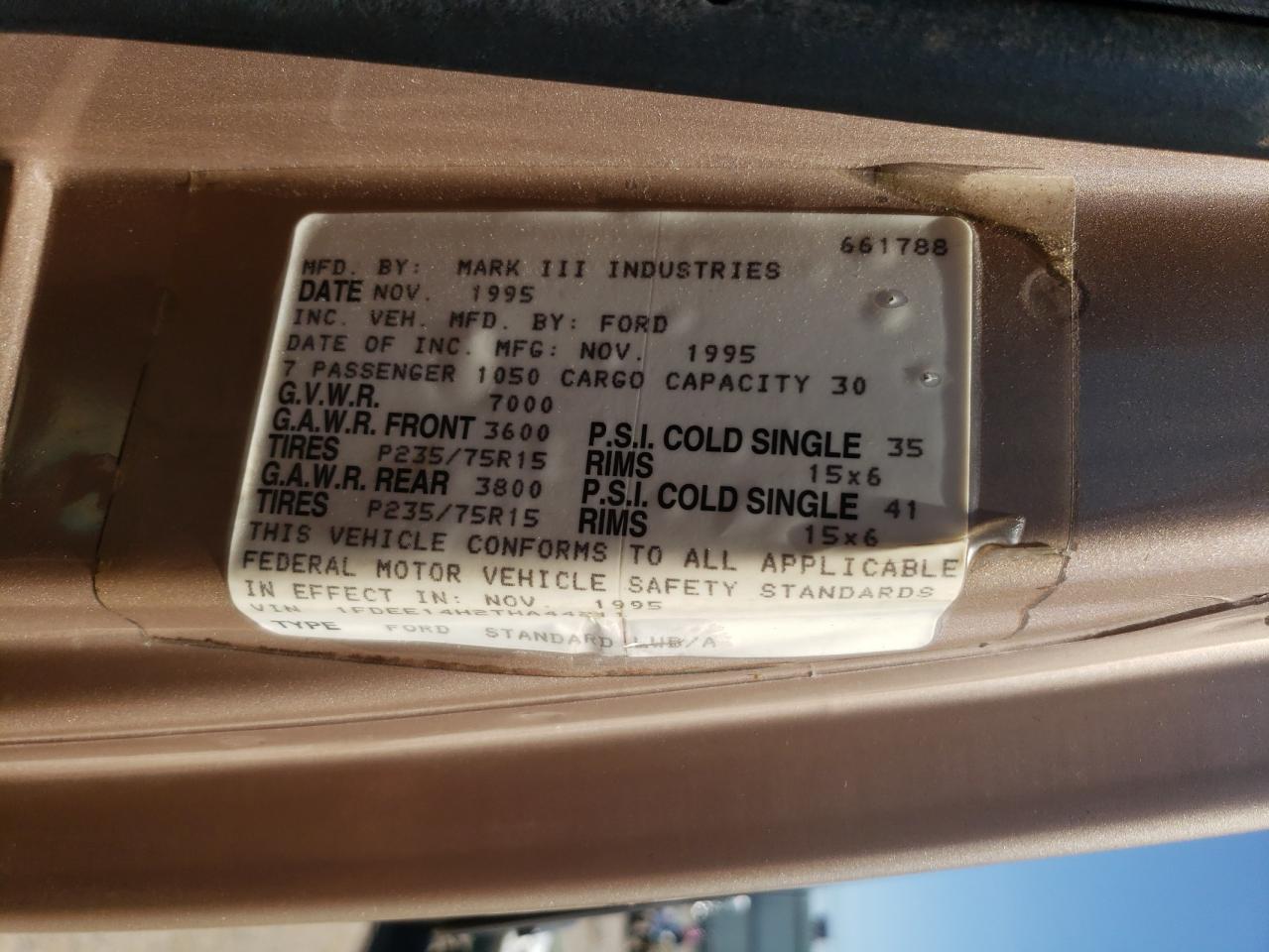 Photo 10 from auction – 1996 FORD ECONOLINE with VIN 1FDEE14H2THA44211