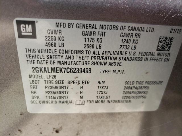 Photo 10 from auction – 2012 GMC TERRAIN SL with VIN 2GKALMEK7C6239493