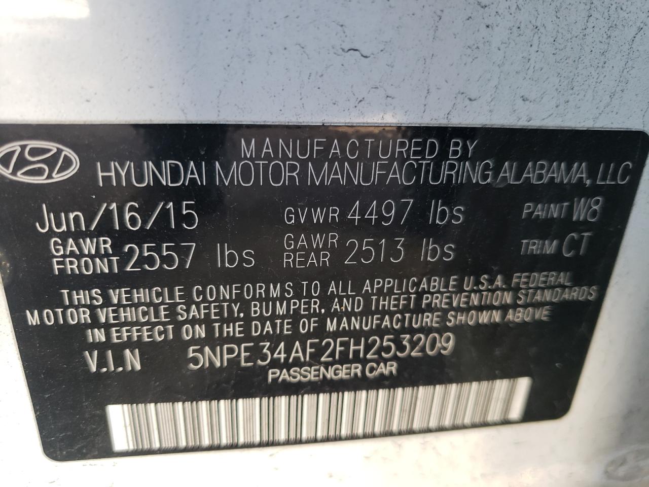 Photo 10 from auction – 2015 HYUNDAI SONATA SPO with VIN 5NPE34AF2FH253209