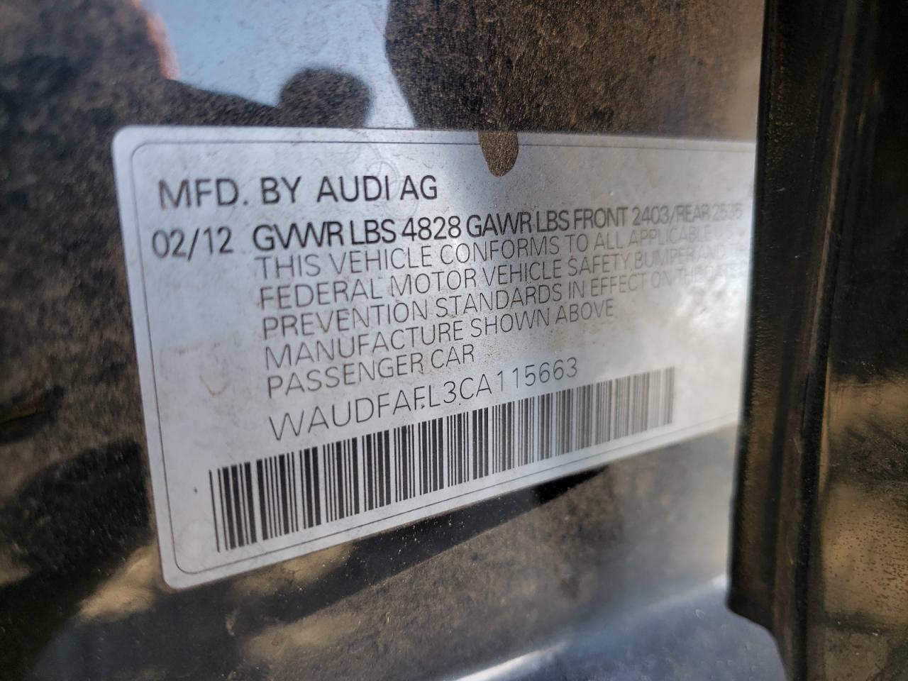 Photo 10 from auction – 2012 AUDI A4 PREMIUM with VIN WAUDFAFL3CA115663