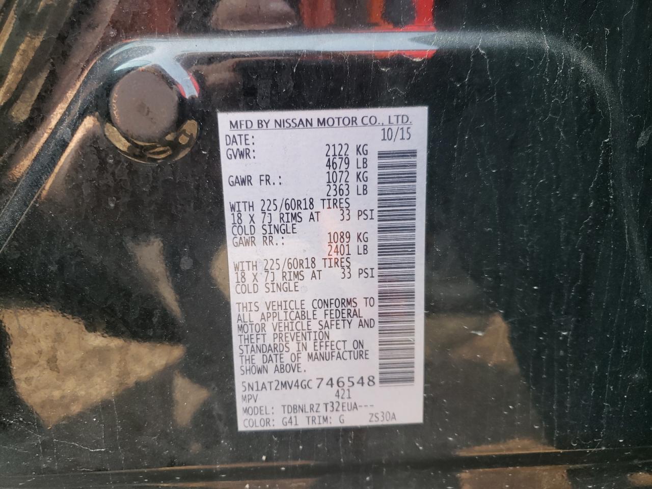 Photo 10 from auction – 2016 NISSAN ROGUE S with VIN 5N1AT2MV4GC746548