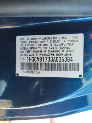 Photo 10 from auction – 2003 HONDA ACCORD EX with VIN 1HGCM81733A035384