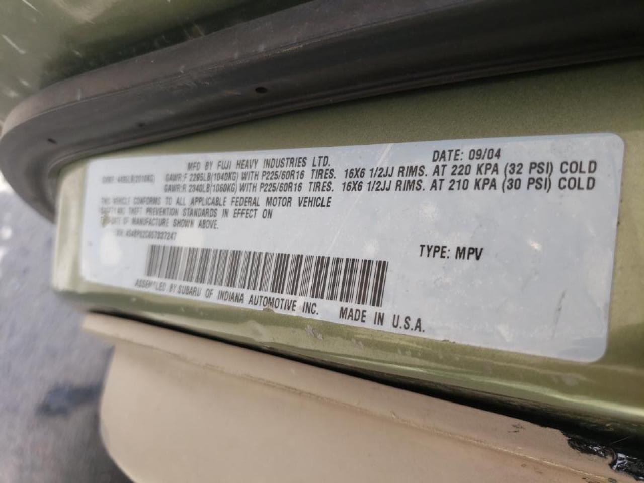 Photo 20 from auction – 2005 SUBARU LEGACY OUT with VIN 4S4BP62C657337247